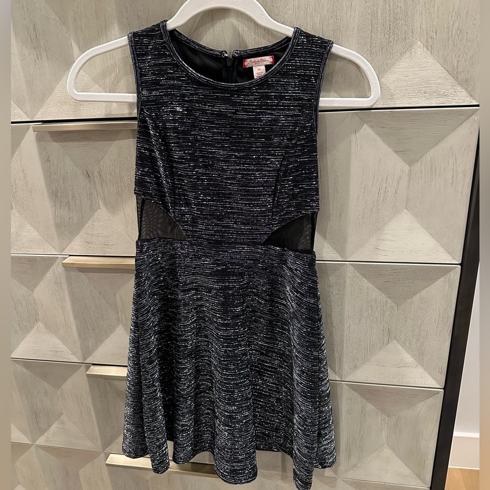 Girls holiday black and silver metallic dress